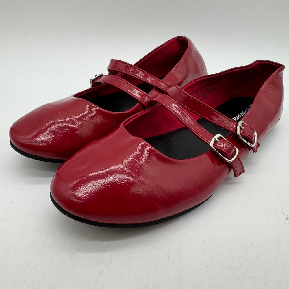 No Boundaries Red Patent Double Strap Mary Jane Flats Womens 10